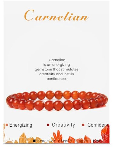 LOCCY Echtes Naturstein Armband für Damen, 4mm Perlenarmband Yoga Armband für Muttertag Geburtstag Valentinstag Geschenke für Mama Tochter Oma Enkelin Schwester (6mm-Karneol)