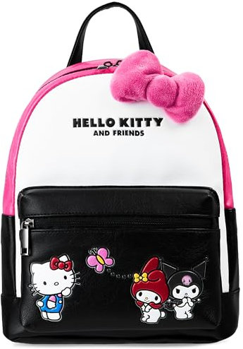 Hello Kitty Zaino Donna Ragazze Adolescenti, Mini Zaino Moda Doppi Spalline(Rosa/Nero)