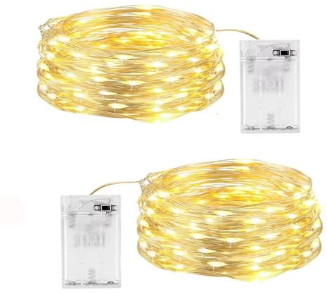 SHUBEIEUMI 2 Pezzi Stringa Luci LED a Batteria, 50 LED 5M Lampada a Fili di Rame Bianco Caldo, per Interni e Esterni, Feste, Giardino, Natale Decorative, Matrimoni (Bianco Caldo)