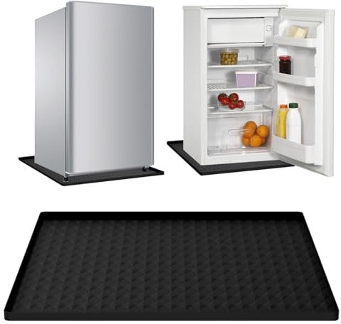 Fridge Silicone Mat, 23.6×23.6 In Under Refrigerator Mat with 0.8 In Raised Edges Soft Under Refrigerator Floor Protector,Washable Under Washing Machine Mat for Dryer Mini Fridge Wine Cabinet (Black)