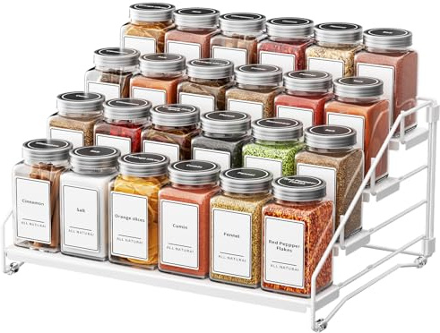 ZDDLOINP 4 Etagen Einstellbare Gewürzregale, Gewürzregal Ohne Bohren, Stapelba Gewürz Organizer, Gewürzregal Stehend, Gewürzregale für die küche Weiß 1-Pack