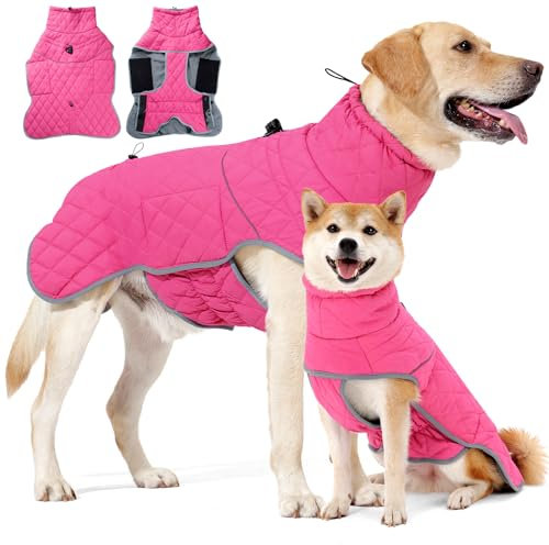 HEYWEAN Warm Dog Coat Waterproof Winter Jacket Reflective Fleece Lined Dog Jacket with D-Ring Warm Coats & Jackets for Dogs with Underbelly Adjustable for Small Medium Large Dogs Clothes Hiking Coat