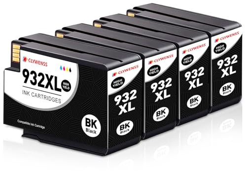 Clywenss 932XL Druckerpatronen Schwarz Kompatibel mit HP 932 XL 932XL Patronen für HP Officejet 6600 6700 6100 7100 7110 7510 7610 7612 Tintenpatronen, 4er-Pack