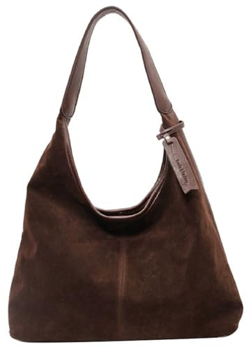 FYBlossom Wildleder Handtasche Damen Schultertasche, Groß Suede Tote Bag Shopper Tasche Multifunktional Hobo Taschen Umhängetasche, Vintage Beuteltasche Tragetasche Für Arbeit Urlaub Reisen (Kaffee)