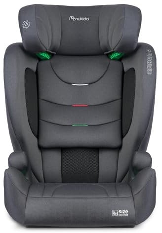 Nukido Kindersitz 15-36 kg Autositz Kinder Kinderautositz i-Size ISOFIX 4 Punkt Sicherheitsgurt 100 Bis 150 cm Einstellung Der Kopfstütze Abnehmbarer Bezug Waschbar 4 Bis 12 Jahre Grau