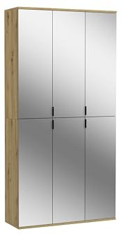 furnling Garderobenschrank Professor, Flurschrank, 6 Spiegeltüren, Glasfront, Aufbewahrungsschrank, Garderobenmöbel, 91 cm breit, Artisan Eiche