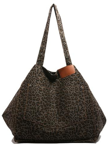 Groß Umhängetasche Schultertasche Damen Leopard Tragetasche, Canvas Handtasche Leopardenmuster Crossbody Tasche, Casual Einkaufstasche Shopper Tote Bag Für Alltag, Büro, Einkaufen, Schule (Stil I)