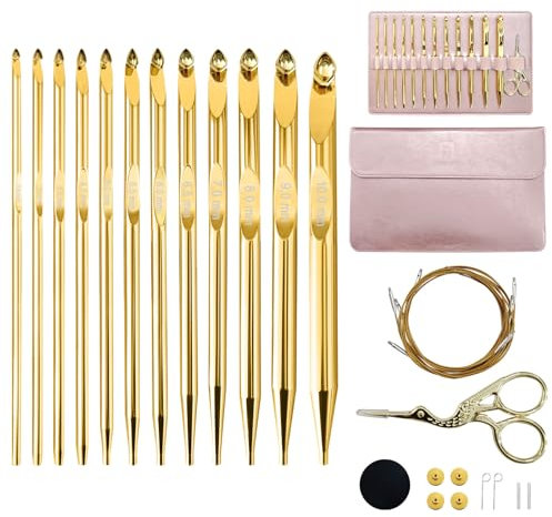 Tunisian Crochet Hooks Set Interchangeable with Case - 27pcs Metal Afghan Knitting Needles Kit 3mm-10mm with Long Cable & Ergonomic Grips
