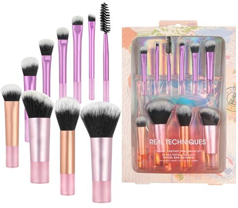 OFFCUP 10pcs Travel Fantasy Mini Brush Kit, Makeup Brushes with Cosmetic Bag for Eyeshadow, Highlight, Contour, Powder and Concealer, Soft Synthetic Bristles, Cruelty-Free, Travel Brushes
