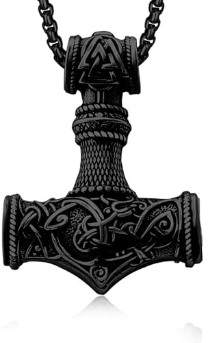 DOTBJ 925 Sterling Silber Schwarz Gold Thors Hammer Anhänger Kette Wikinger Mjolnir Halskette mit Edelstahlkette 55,88 cm + 5 cm