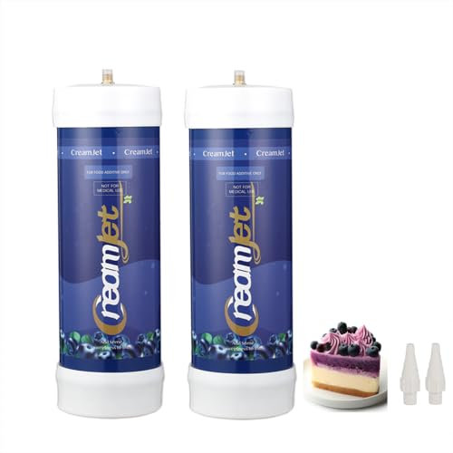 CreamJet 2000g N2O Zylinder für Sahnebereiter 99.95% Reines Lachgas 3.3L Food Grade Cream Chargers Entspricht 250 Sahnekapseln Perfekt Geeignet für Die Zubereitung auf Partys, Blaubeeren (1 Stück)
