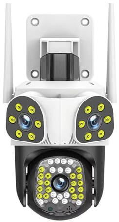 KVBRUI Caméra IP WiFi HD 15MP 6K extérieure, Zoom x4, Trois objectifs, Trois écrans, PTZ, Suivi Automatique, sécurité, Protection, vidéosurveillance(UK Plug,2MP Camera Add 32G)