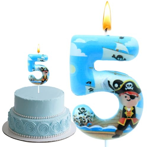 Piraten Deko Kindergeburtstag, Pirates Kuchen Deko, 3D Kinder Kerze, Tortendeko, Kerze 5 Geburtstag