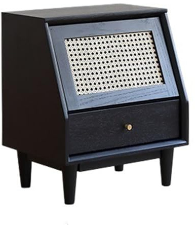 CJHFR472SG Moderne Rattan-Nachttisch, schwarzer Schlafzimmer-Nachttisch mit Schublade, einfacher Beistelltisch Praktisch