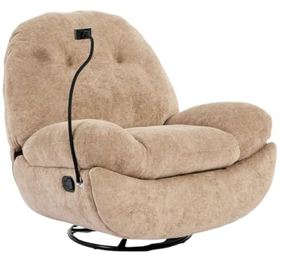 PHOENIX MANUAL RECLINER SWIVEL & ROCKER TEDDY BOUCLE FABRIC CHAIR (Oatmeal)