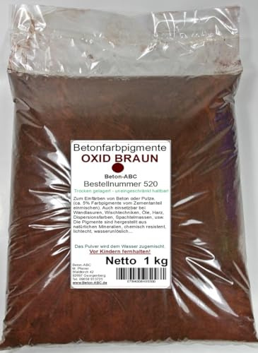 Pigmente 1kg Pulver Farben für Beton, Lehm, Mörtel, Kalkfarben, Epoxid, Silikon, Fugenmaterial, Eisenoxid (Braun 520-01)