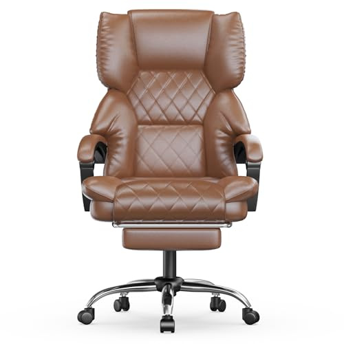 naspaluro Chaise Bureau Ergonomique avec Repose-Pieds, Chaise 150 kg Marron | Chaise Bureau avec Repose-Pieds, Fauteuil Direction cuir PU Inclinable avec Roulettes, Coussin épaissi, Hauteur Réglable