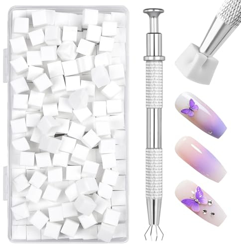 LOPHE Esponjas para Uñas Ombre, 200 Piezas Esponjas Pinceles de Manicura para Arte de Uñas, Esponja para Decoración de Uñas Degradados, Herramientas de Renderizado con Pinza de Metal (Blanco)