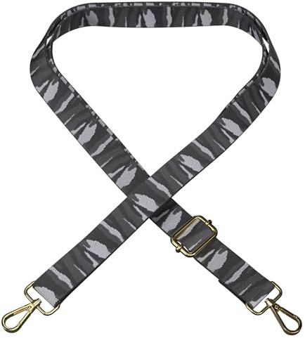 EAZY CASE - Verstellbarer Taschengurt, Ersatz Gurt für Handtaschen, Schulterriemen für Umhängetaschen, dünner Riemen für Taschen und Tragetaschen, DIY Taschenband, Camouflage - Grau Metall Gold