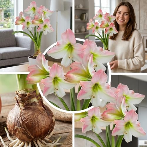 Amaryllis Zwiebeln Mehrjährig - Apple Blossom - 1 Zwiebel | Große Amaryllis-Zwiebel aus Holland, Großformat 26/30, für Topf und Innenbereich, mehrjährig (kein Samen)