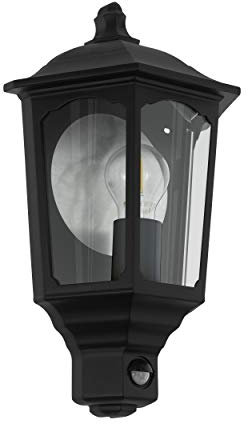 EGLO Außen-Wandlampe Manerbio, 1 flammige Außenleuchte inkl. Bewegungsmelder, Sensor-Wandleuchte aus Aluguss und Glas, Farbe: Schwarz, Fassung: E27, IP44