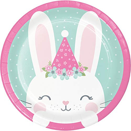 Creative Party PC336051 Party Pink Birthday Bunny Paper Lunch Plates-8 Pcs