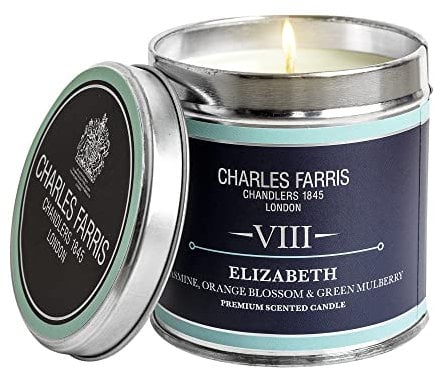 Charles Farris Elizabeth Luxury Scented Signature Tin Candle - Orange Blossom, Jasmine & Mulberry - Hand-Poured in England - 40 Hours+ Burn Time