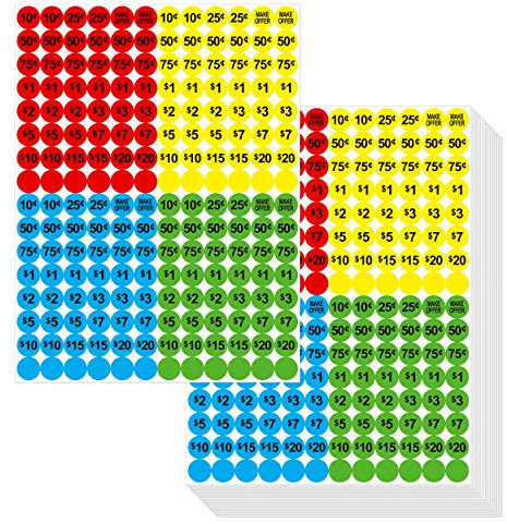 [3840 Autocollants de prix préimprimés Vente de garage Brocante en couleurs vives (jaune/rouge/vert/cyan),] [version anglaise1,9 cm de diamètre]