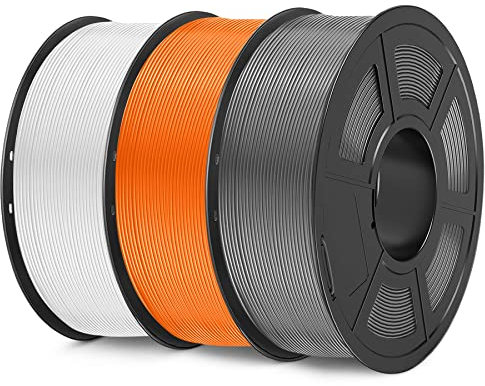 SUNLU PETG Filament 1,75 mm 3KG, 3D Druckerfilament Bundle, Verbesserte Zähigkeit Hohe Schlagfestigkeit, Geeignet für die Meisten FDM 3D Drucker, 1kg pro Spule, 3 Rollen, Weiß + Grau + Orange