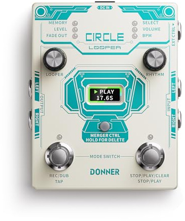 Donner Circle Looper Pedal Drum Machine, 2 in 1 Drum Looper Stereo Guitar Loop Pedals, 40 Slots 160 mins Loop with 110 Drum Grooves, Tap Tempo, Fade Out