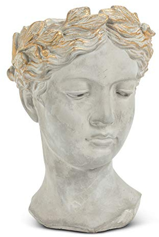 Abbott Collection Aphrodite Head Planter - Große Pflanzgefäße für drinnen und draußen - Skurrile Frau Statue Kopf Pflanzer für Blumen und Sukkulenten (10 Zoll, Grau/Gold)