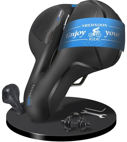 NREDXOON Fahrradsattel Ergonomisch Anti-Druck Sattel: Memory Foam mit Luftkanälen - rutschfeste & wasserdichte Oberfläche - Speziell für Pendler mit Sitzbeschwerden - Lange Strecken & Alltag (blau)