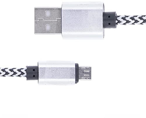 REY Cable USB Macho a Micro USB Macho Malla Reforzada Trenzada Negro - Blanco 2 Metros Anti enredos