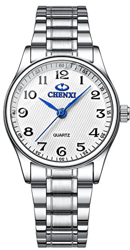JewelryWe Damen Uhren Analog Quarz 30M Wasserdicht Armbanduhr Klassisch Einfach Edelstahl Armband Partner Freundschaft Uhr mit Digital Zifferblatt und Uhrenwerkzeug Weiß