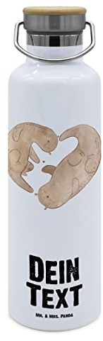Mr. & Mrs. Panda Personalisierte Trinkflasche Otter Herz - Geschenke, personalisiert, Mit Gravur, Liebe, Flasche, Sportflasche, Hochzeitstag, Seeotter, Edelstahl Namen