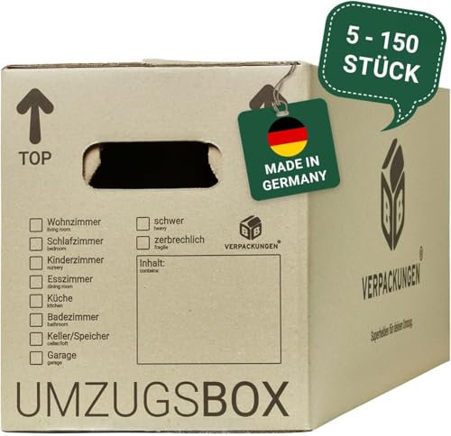 BB-Verpackungen 90x Umzugskartons UMZUGSBOX 632 x 288 x 330 mm 2-wellig (90 Stück) | 100% recycelte Pappe, doppelter Schmetterlingsboden und 3-fache Griffverstärkung