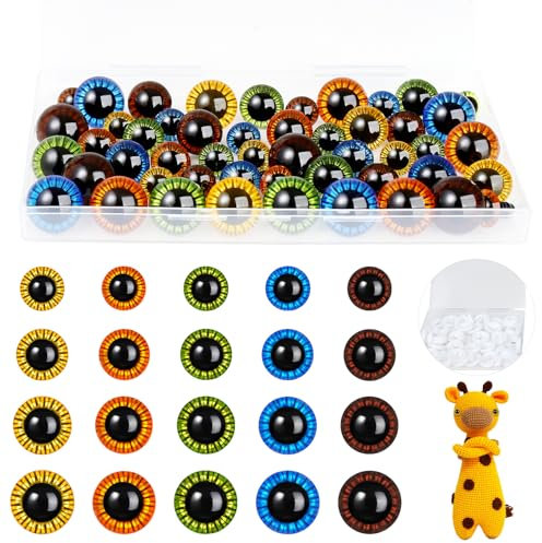 MUCUNNIA 80 Stück 10-18mm Sicherheitsaugen für Häkeltiere Amigurumi Augen mit Unterlegscheiben Chromatisch Kunststoff Knopfaugen für Plüschtiere Marionette Plüschtier Teddyaugen