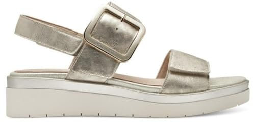 Tamaris COMFORT Damen Sandalen flach aus Leder mit Schnalle, Gold (Cloudy Gold), 36 EU
