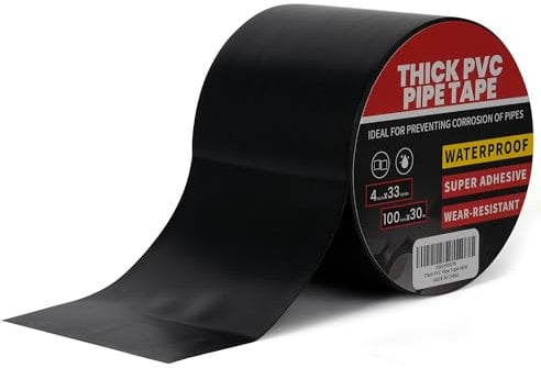 TAPEBEAR Cinta Selladora de Tubería Impermeable para Plomería, 30m x 100mm Cinta Aislante Negro, Cinta Tapa Fugas Agua, Cinta Adhesiva para Fugas de Tuberías Reparación, 0,25mm Extra grueso