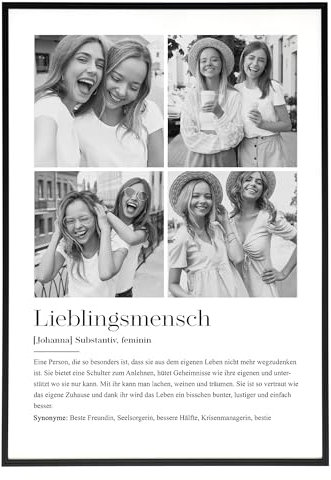 Lieblingsmensch Collage Geschenk zum Geburtstag - Geburtstagsgeschenk für die beste Freundin, Lieblingsmensch, personalisiertes Poster mit Definition, ohne Rahmen (Art Deco) (Lieblingsmensch)