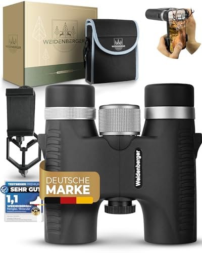 Weidenberger Fernglas 10x26, [TESTSIEGER] Magnesium mit Nitrogenfüllung und wasserdicht, Fernglas für Erwachsene, BAK4 HD Prisma + FMC Objektiv, auch Brillenträger geeignet (Schwarz, 10x26)