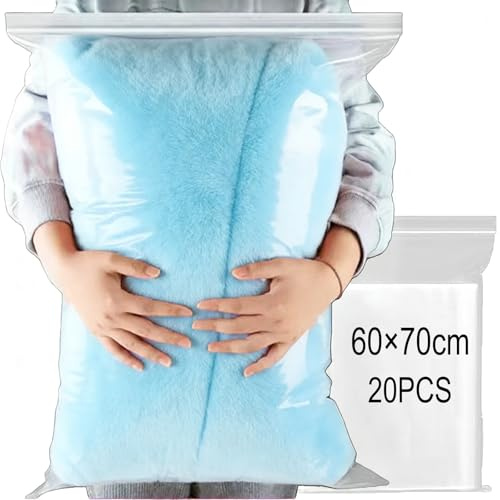 GESDYO 20 sacchetti grandi per vestiti da viaggio, trasparenti, impermeabili, richiudibili, in plastica, ideali per riporre grandi cappotti, vestiti, trapunte, ecc. 60 x 70 cm