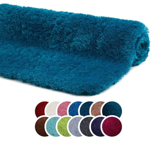 liebling Superior Badteppich mit Anti-Rutsch-Beschichtung, 100% Polyester (Mikrofaser), 70 x 120 cm, 30 Grad waschbar, Fußbodenheizung geeignet, Farbe: Petrol