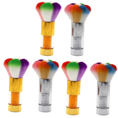 Healeved 6pcs Nail Dust Brush Soft Bristle Makeup Nail Cleaning Tools Rhinestone Handle for Manicure Care Loose Powder Application
