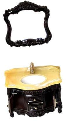 2 stück 1/12 Bad Waschbecken Set Szene Modell Klassische Puppenhaus Waschbecken Miniatur, Schwarz