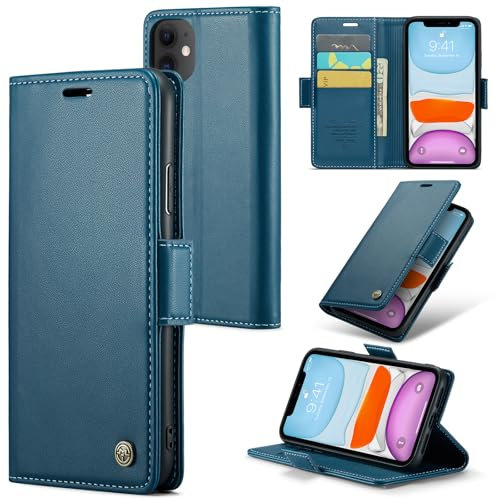 Rerzoiro for iPhone 11 Case, Premium PU Leather Wallet Case Flip Cover with [RFID Blocking][Card Holder][Stand Function] Shockproof Protective for iPhone 11, Blue