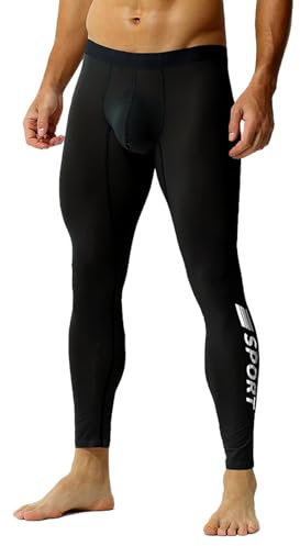 Faringoto Durchsichtige Herren-Fitness-Leggings, Übergröße, sexy, ultradünn, elastisch, Pyjama, Sporthose, Schwarz, Groß