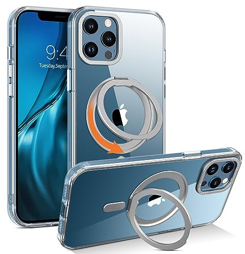 Telaso for iPhone 12 Pro Max Case, [Compatible with MagSafe] with Magnetic 360° Rotatable Ring Stand Slim Shockproof Protective Phone Cases for iPhone 12 Pro Max 6.7, Clear