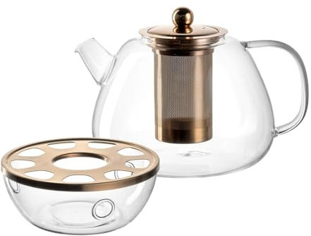 LEONARDO Tè per Te Teekanne 1,5 L mit Stövchen, Aus dickwandigem Borosilikatglas, Hergestellt in Handarbeit, Spülmaschinengeeignet