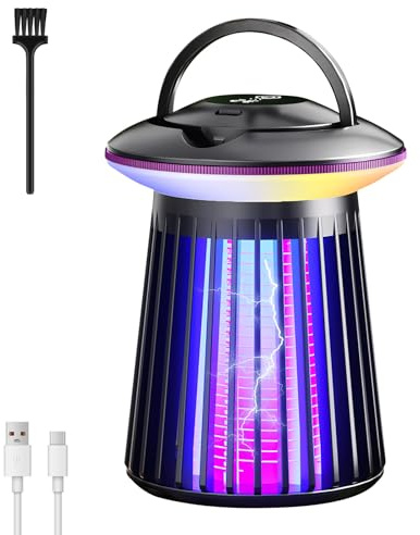 Insektenvernichter Elektrisch,Mückenfalle Mückenlampe Akku Fliegenfalle Elektrisch USB,Elektrischer Insektenlampe Innen Außen,Insektenfalle UV Lampe Campinglampe Mückenschutz für Büro Küche Camping